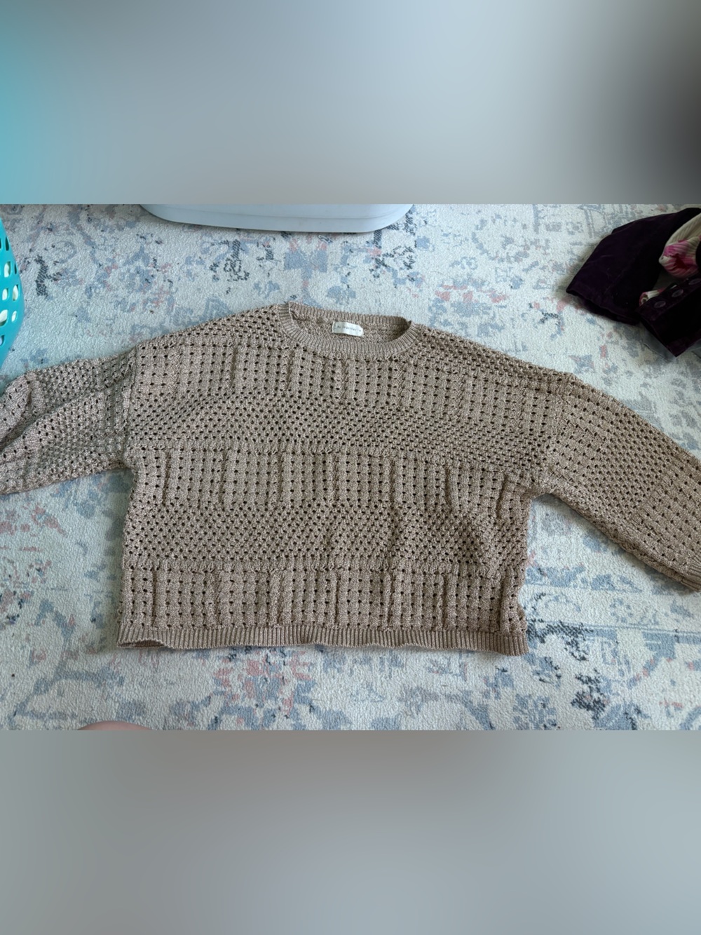 By Together gold Crochet Crewneck Sweater